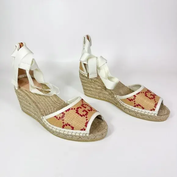 Gucci Woven GG Espadrille Wedge Heel - Women’s 7.5